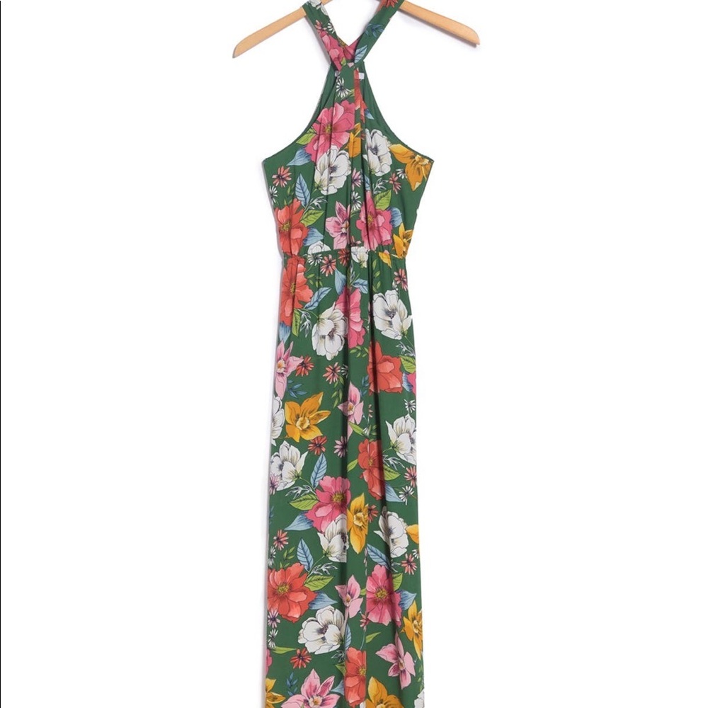 NWT DR2 Green Floral Halter Maxi Dress XS - Picture 1 of 5